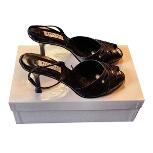 Vintage Isaac Mizrahi Paige Crocodile Black Leather Slingback Heels Size 8.5M
